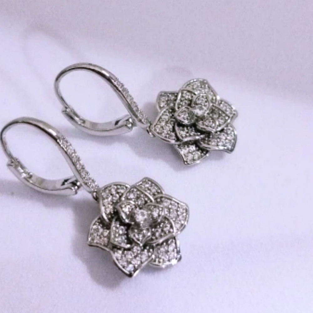 Rose Flower CZ Earrings